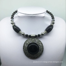 Grand collier attrayant de base d&#39;alliage de pierre noire (XJW13777)